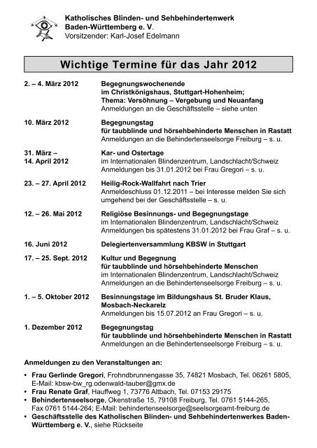 Wichtige Termine für das Jahr 2012 - Deutsches Katholisches ...