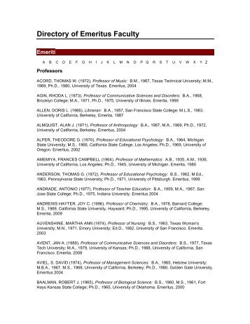 Directory of Emeritus Faculty - California State University, East Bay