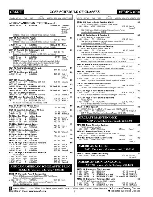 SCHEDULE OF CLASSES - City College of San Francisco