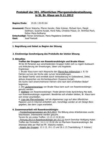 Protokoll der 391. öffentlichen Pfarrgemeinderatssitzung in St. Br ...