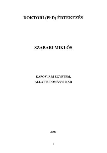 DOKTORI (PhD) ÉRTEKEZÉS SZABARI MIKLÓS - Kaposvári Egyetem