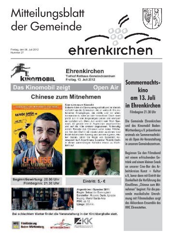 Sommernachts- kino am 13. Juli in Ehrenkirchen - Gemeinde ...