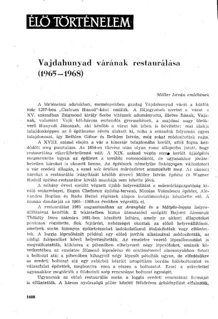 Bágyuj Lajos: Vajdahunyad várának restaurálása (1965 ... - Korunk