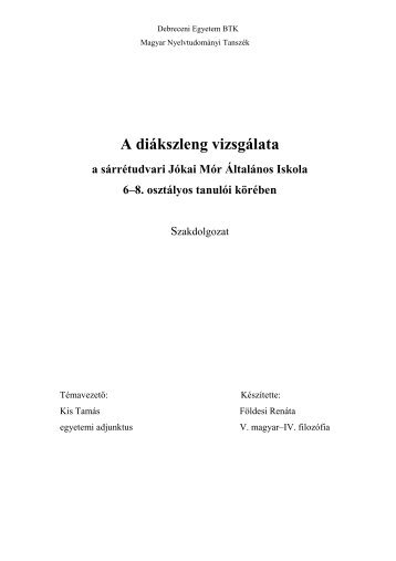 A diákszleng vizsgálata - Magyar Nyelvtudományi Tanszék ...