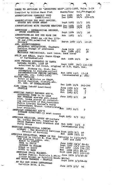 Ancestors West Index 1975 to 1988 - the Santa Barbara County ...