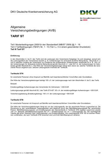 PDF-Datei: Beschreibung Tarif ST - Vollversicherung - DKV