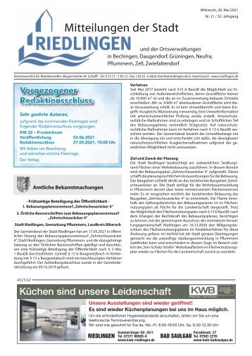 Amtliches Mitteilungsblatt Riedlingen 26.05.2021
