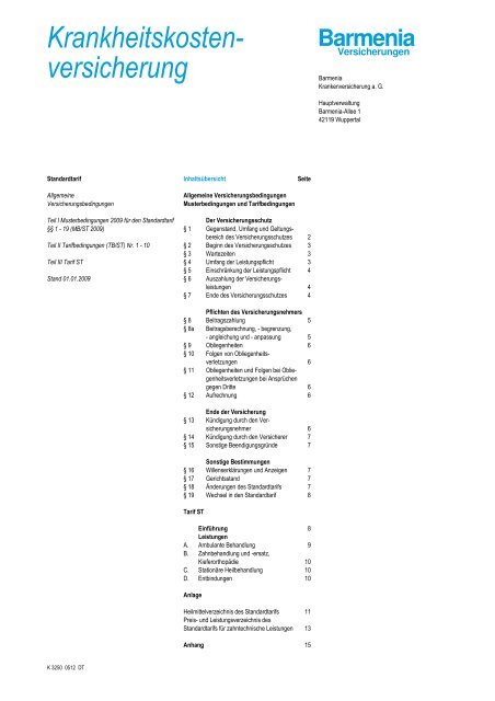 Tarifbedingungen St Barmenia Versicherungen