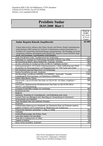 Preisliste Sudar 28.03.2008 Blatt 2 - Segelsport Hille