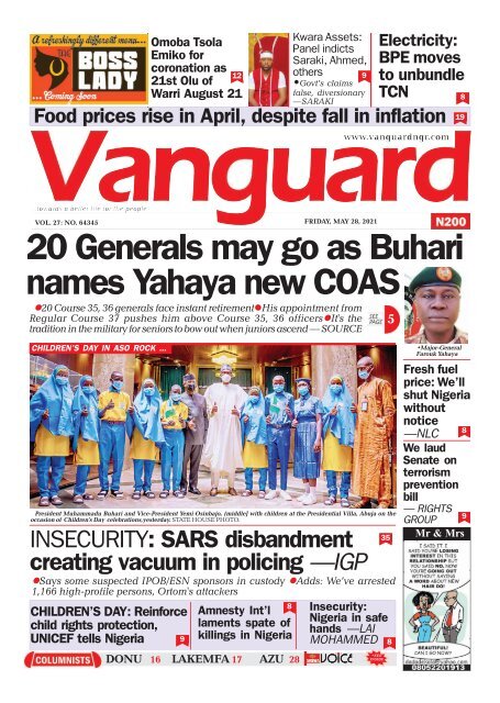 28052021 - 20 Generals may go as Buhari names Yahaya new COAS