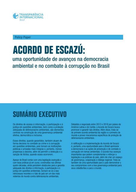Acordo de Escazú: Uma oportunidade de avanços na democracia ambiental e no combate à corrupção no Brasil