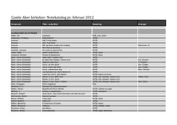 Gamle Aker kirkekor: Notekatalog våren 2012