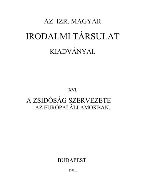 A zsidóság szervezete az európai államokban.