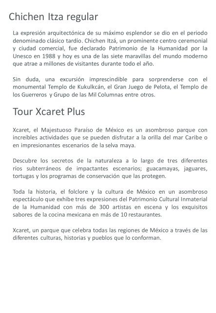 Folleto  Excursiones VO Newblue ES Paquete 2 Xcaret plus y Chichen itza regular