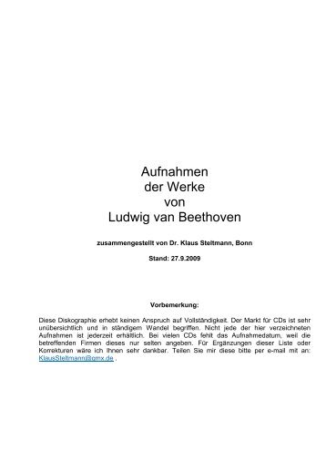 Aufnahmen der Werke von Ludwig van Beethoven