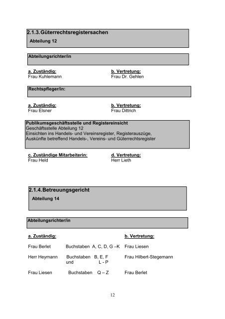 Amtsgericht Leverkusen Geschäftsverteilungsplan 2012