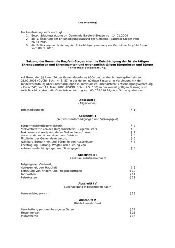 Entschädigungssatzung - Amt Bargteheide-Land