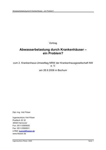 Abwasserbelastung durch Krankenhäuser – ein Problem?