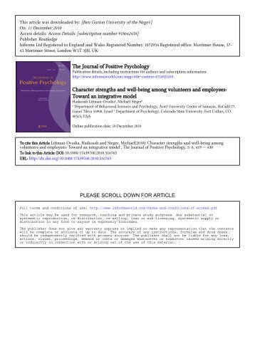 Journal of Positive Psychology, 5, 419-430. - Michael F. Steger