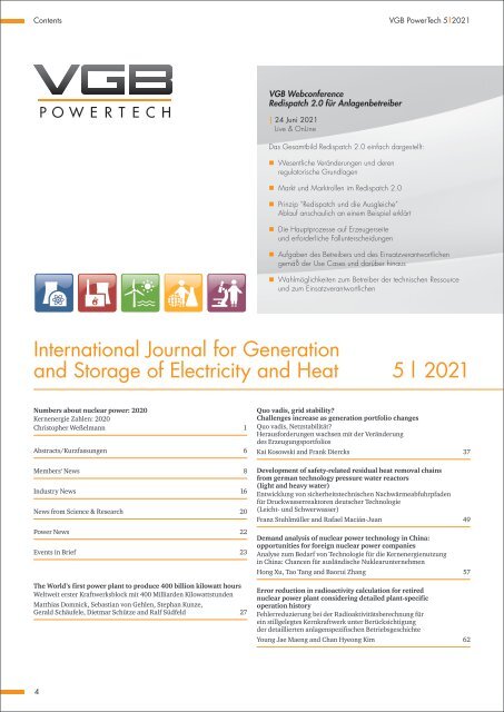 VGB POWERTECH 5 (2021) - International Journal for Generation and Storage of Electricity and Heat