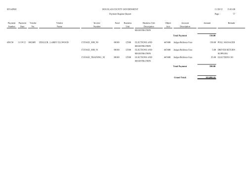 Account Spending Analysis Detail Report - Douglas County