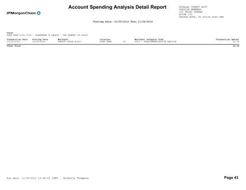 Account Spending Analysis Detail Report - Douglas County