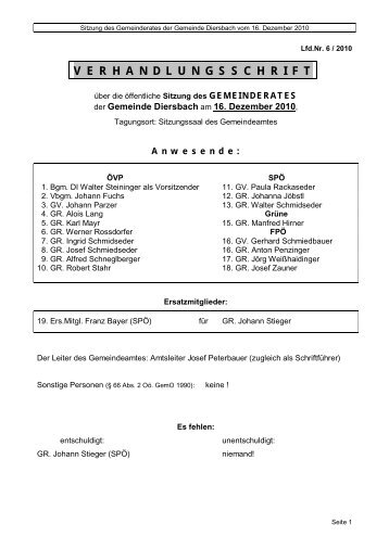 Gemeinderatssitzung 6/2010 (263 KB) - .PDF - Diersbach