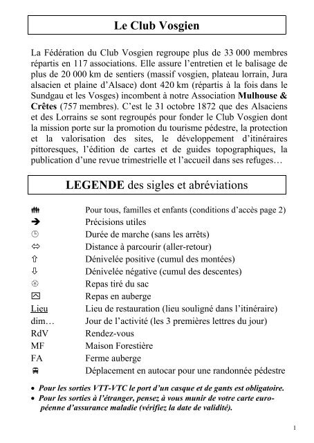 Le Club Vosgien LEGENDE des sigles et abréviations