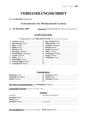 VERHANDLUNGSSCHRIFT - Lasberg