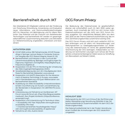 OCG Jahresbericht 2020