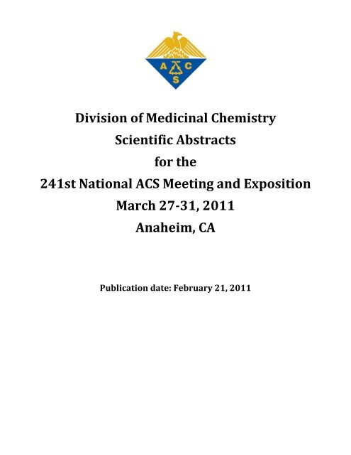 Abstract Title Page Anaheim 2011 - ACS Division of Medicinal ...