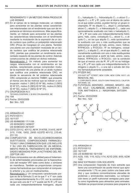 boletin de patentes - Instituto Nacional de la Propiedad Industrial