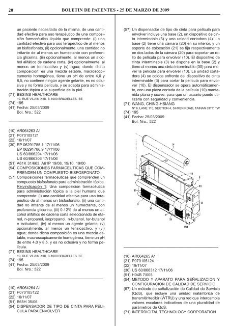 boletin de patentes - Instituto Nacional de la Propiedad Industrial