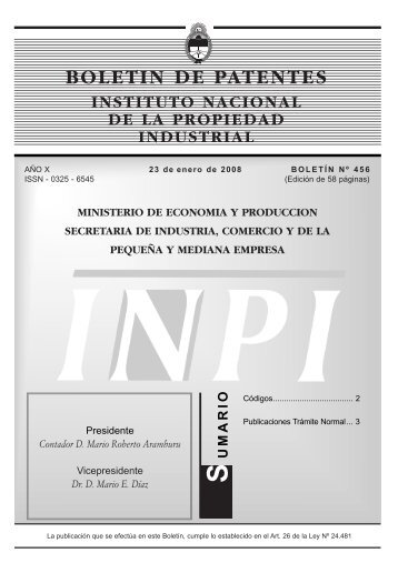 boletin de patentes - Instituto Nacional de la Propiedad Industrial