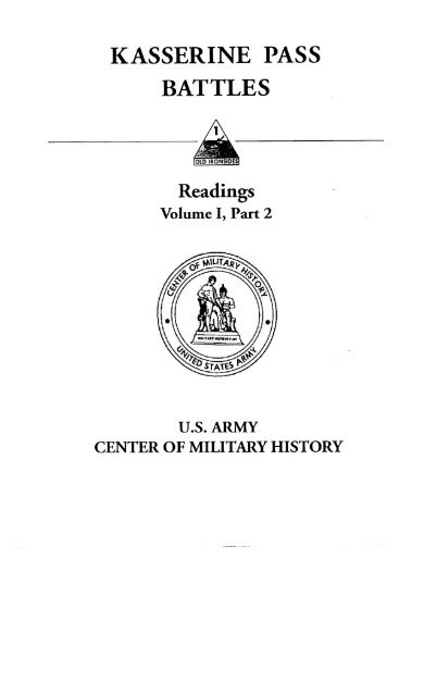 KASSERINE PASS BATTLES Readings - US Army Center Of Military ...