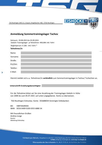 Junioren Anmeldeformular_TSG_2021 Tachov Trainingscamp