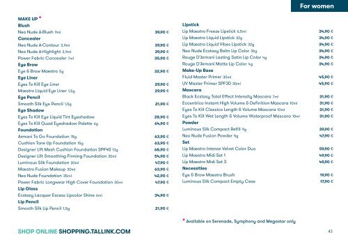 Valid until 10/2021 Tallink-Silja Line Perfumes, Cosmetics and accessories pricelist