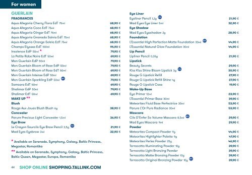 Valid until 10/2021 Tallink-Silja Line Perfumes, Cosmetics and accessories pricelist
