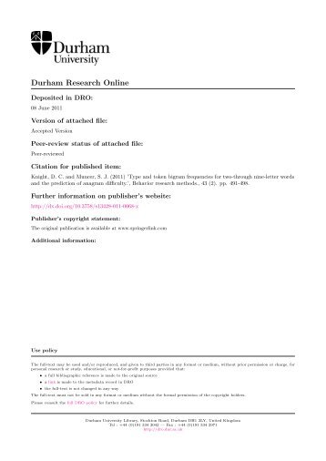 Type and token bigram frequencies for two-through nine-letter words ...