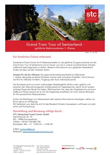 Reiseprogramm Grand Train Tour of Switzerland DE 2021