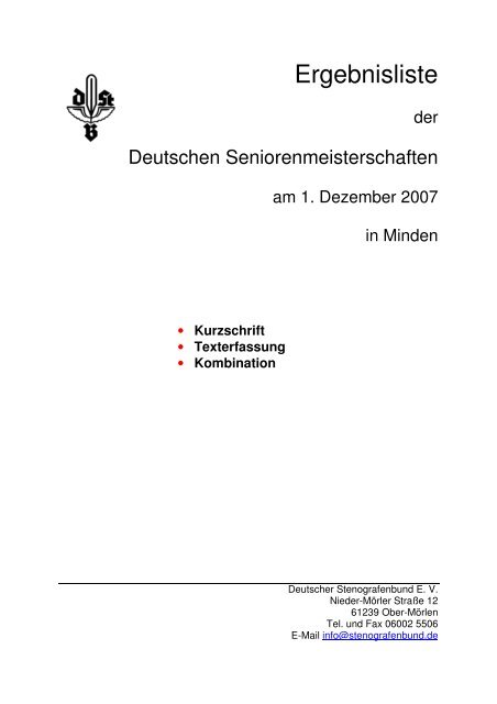 Einzelergebnisse Kurzschrift Vestischer Steno Club E V