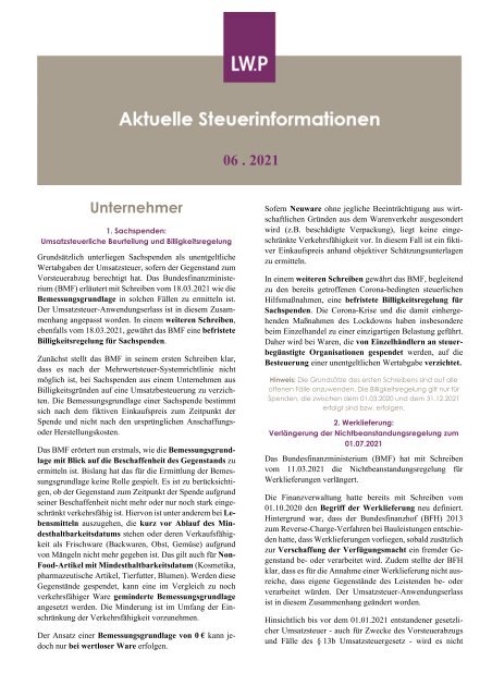 Steuerinfobrief Juni 2021