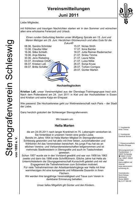 Vereinsmitteilungen Juni 2011 - Stenografenverein Schleswig von ...