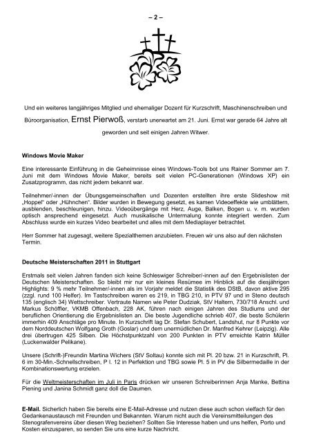 Vereinsmitteilungen Juni 2011 - Stenografenverein Schleswig von ...