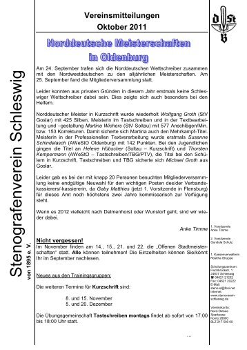 Vereinsmitteilungen Oktober 2011 - Stenografenverein Schleswig ...