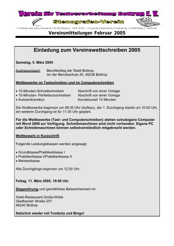 Vereinsmitteilungen Februar 2005 Einladung zum ...