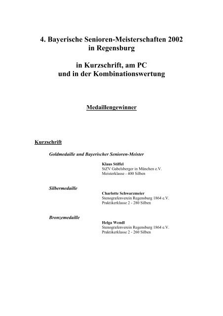 4. Bayerische Senioren-Meisterschaften 2002 in Regensburg in ...