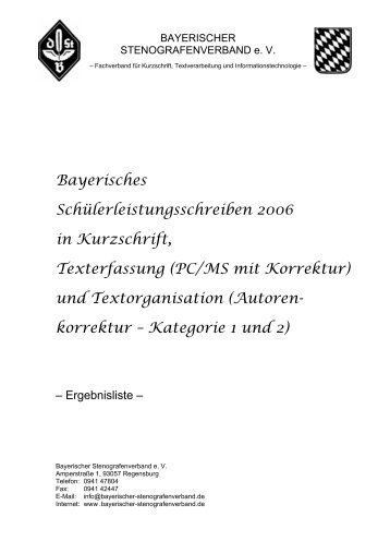 Bayerisches Schülerleistungsschreiben 2006 - Bayerischer ...