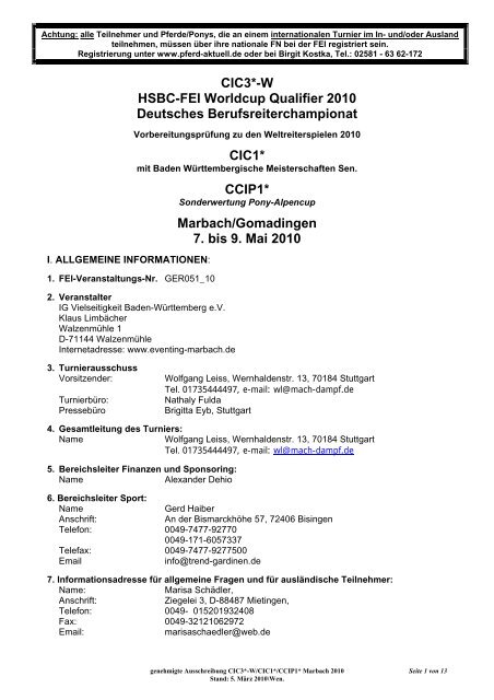 CIC3*-W HSBC-FEI Worldcup Qualifier 2010 Deutsches ...