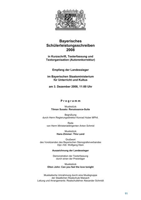 Bayerisches Schülerleistungsschreiben 2008 in Kurzschrift ...